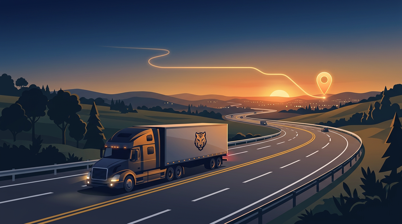 Illustration: truck on highway with route visualization